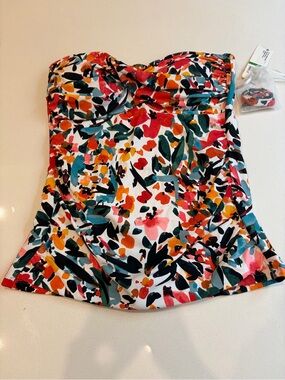 Anne Cole Floral Bandeau Swim Top in White, Pink, Green, Yellow, Black